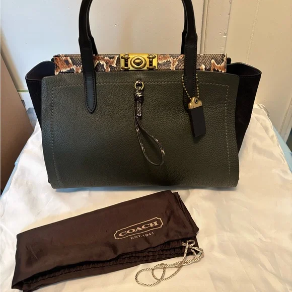 Coach 1941 Armygreen and Black Troupe Satchel carryall 35 with Snakeskin accent - Picture 2 of 14